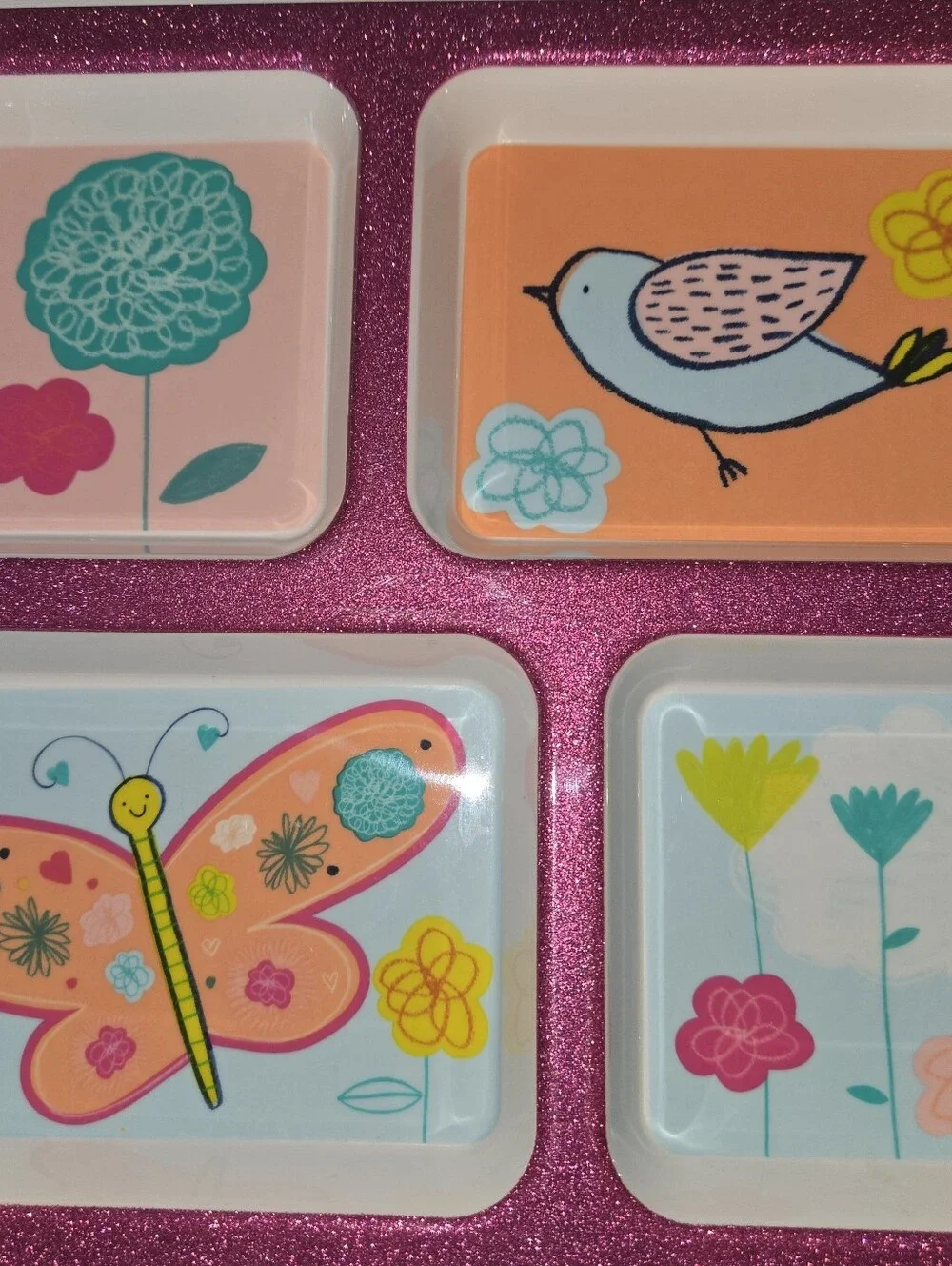 Glitter Pink Floral & Bird Toddler/ Baby Plate